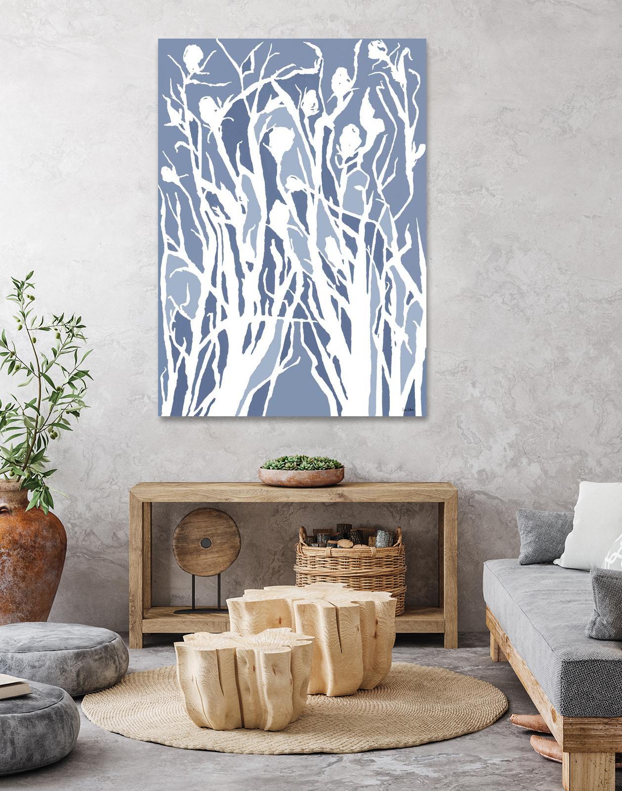 Vine and Dove - Med Blue - 15 by Lori Dubois on GIANT ART - white linear grass
