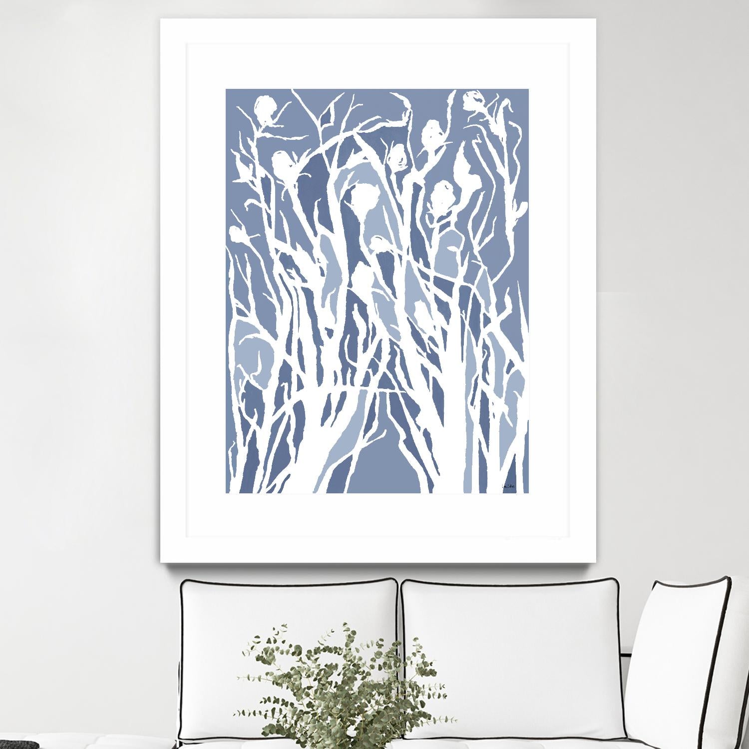 Vine and Dove - Med Blue - 15 by Lori Dubois on GIANT ART - white linear grass