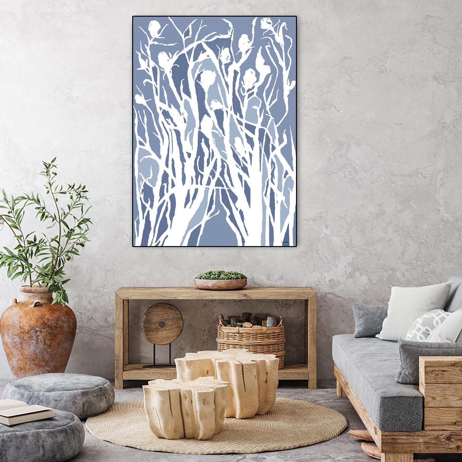 Vine and Dove - Med Blue - 15 by Lori Dubois on GIANT ART - white linear grass