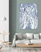 Vine and Dove - Med Blue - 15 by Lori Dubois on GIANT ART - white linear grass