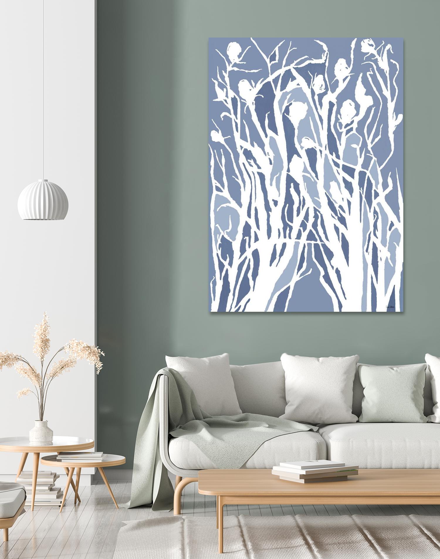 Vine and Dove - Med Blue - 15 by Lori Dubois on GIANT ART - white linear grass