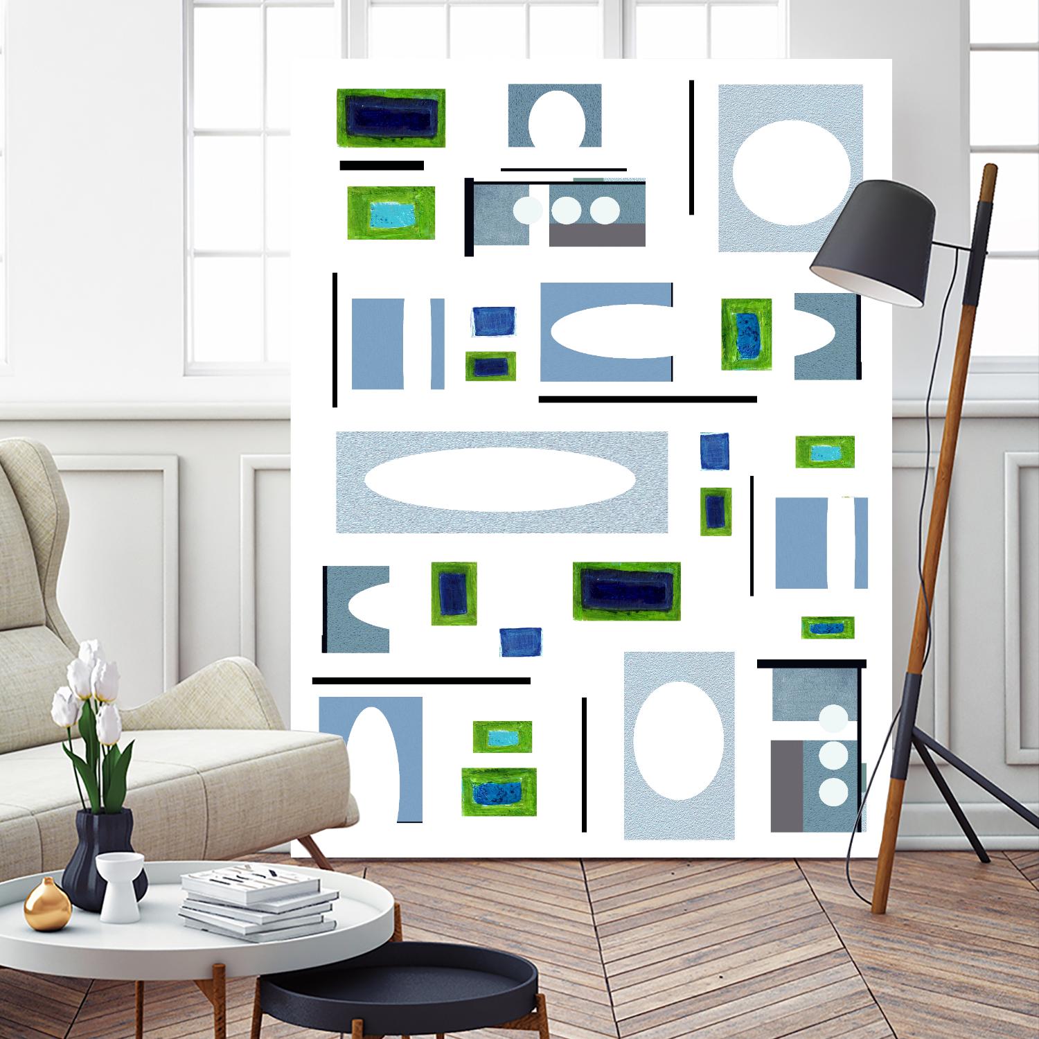 DottedLines by Lori Dubois on GIANT ART - green shapes black & white