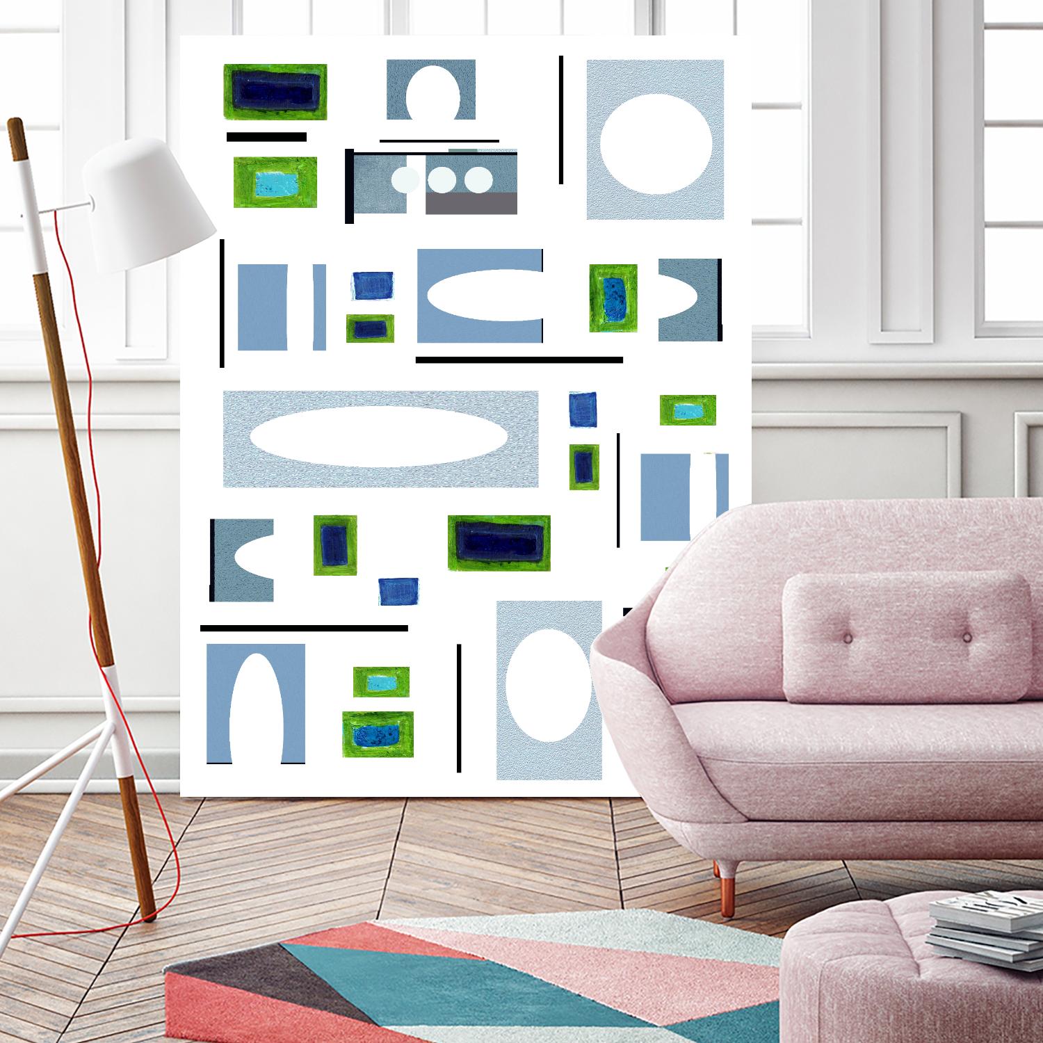 DottedLines by Lori Dubois on GIANT ART - green shapes black & white