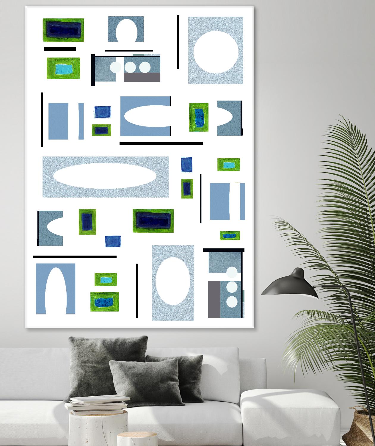 DottedLines by Lori Dubois on GIANT ART - green shapes black & white