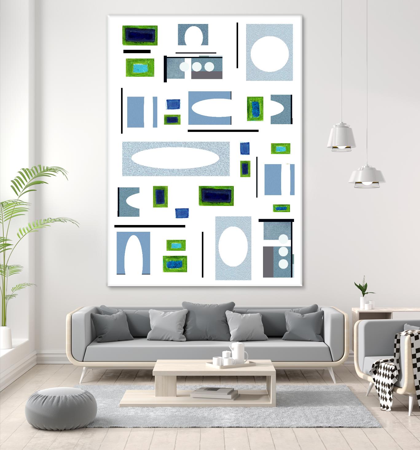 DottedLines by Lori Dubois on GIANT ART - green shapes black & white
