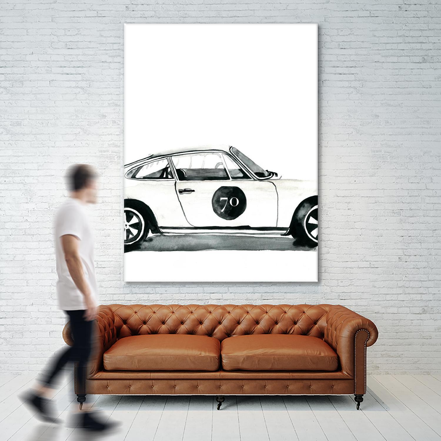 Porsche by Mercedes Lopez Charro on GIANT ART - white watercolor automobile