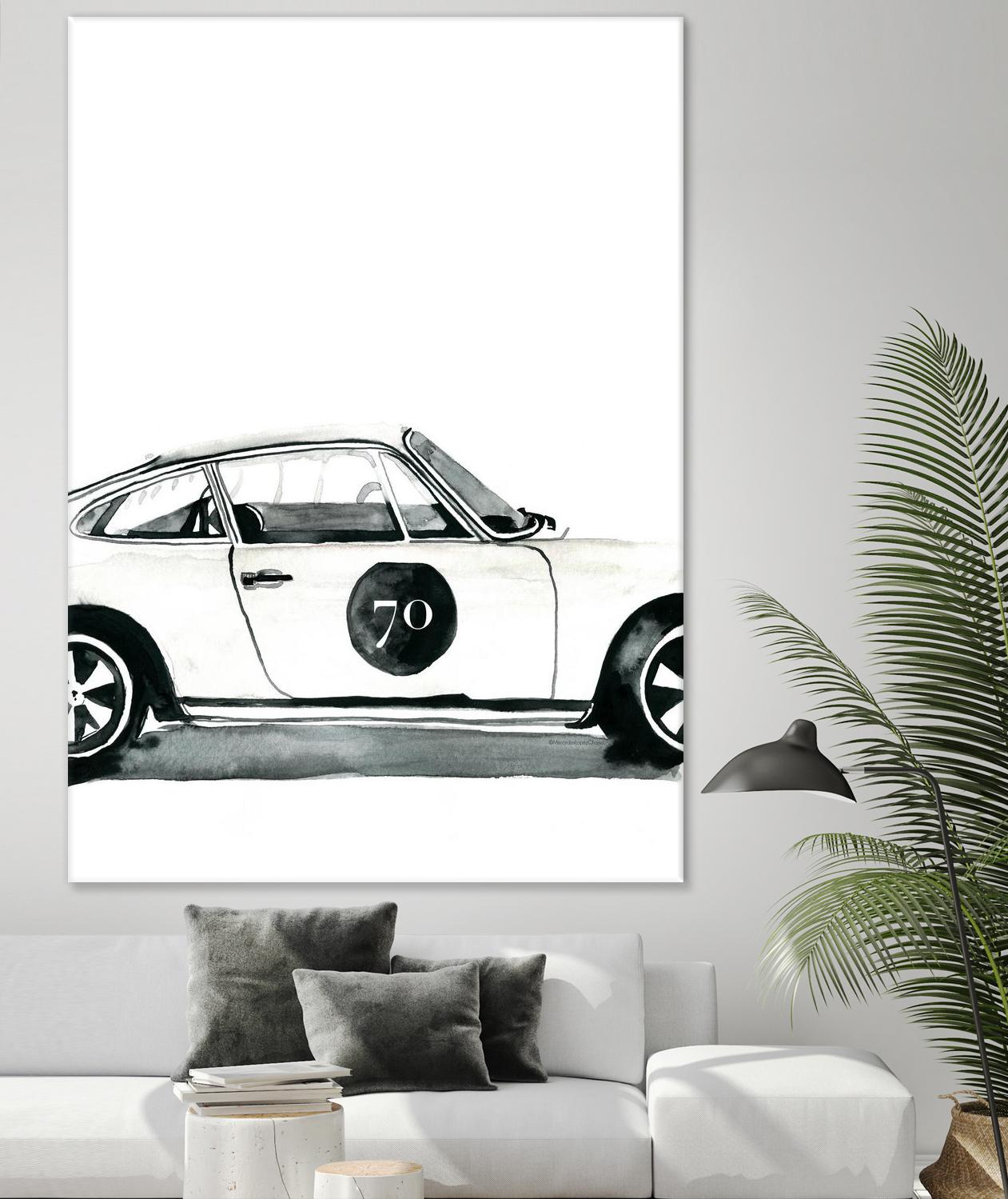 Porsche by Mercedes Lopez Charro on GIANT ART - white watercolor automobile