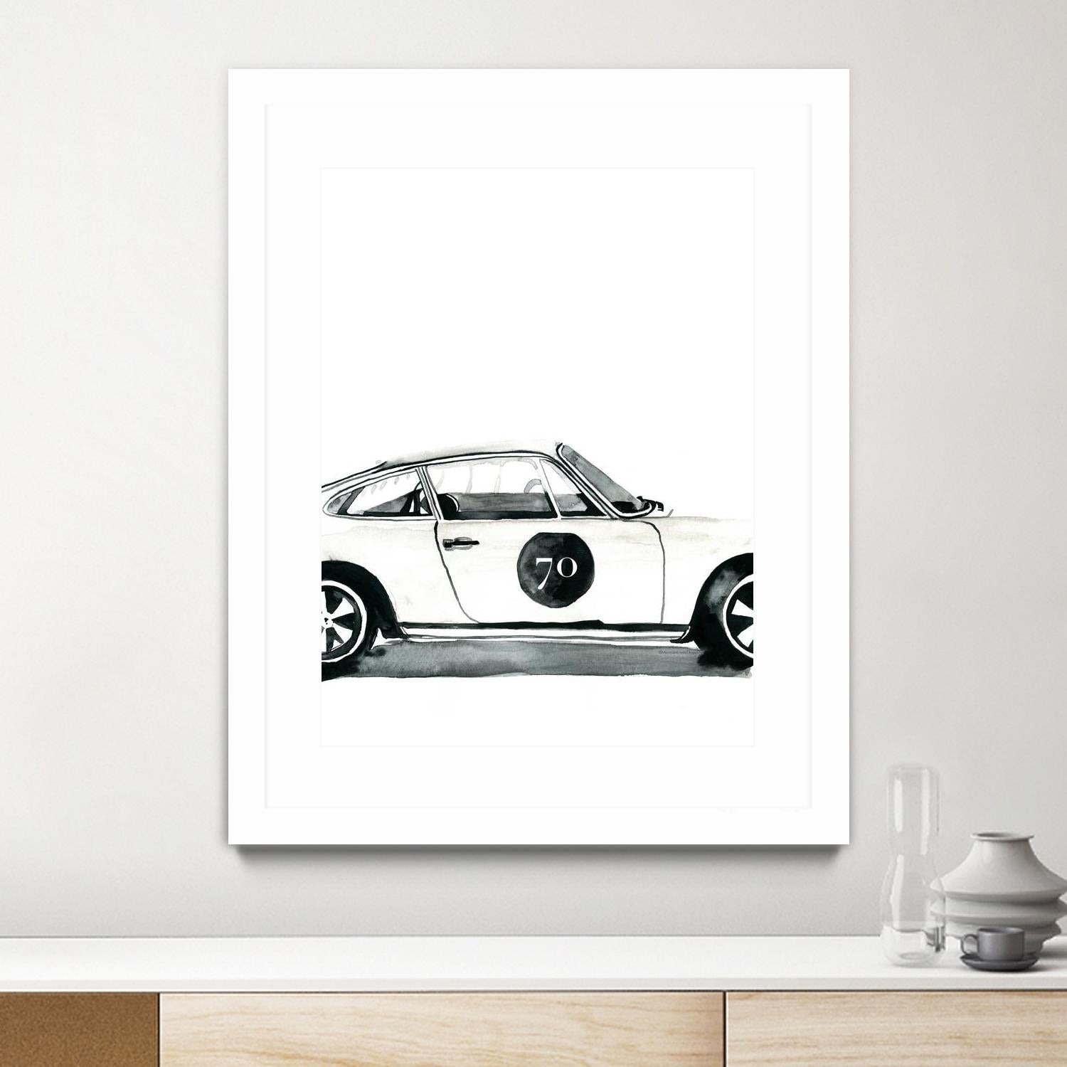 Porsche by Mercedes Lopez Charro on GIANT ART - white watercolor automobile