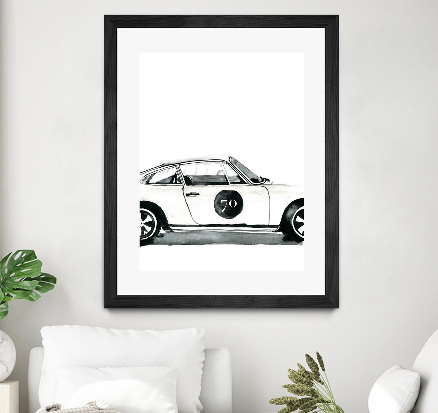 Porsche by Mercedes Lopez Charro on GIANT ART - white watercolor automobile