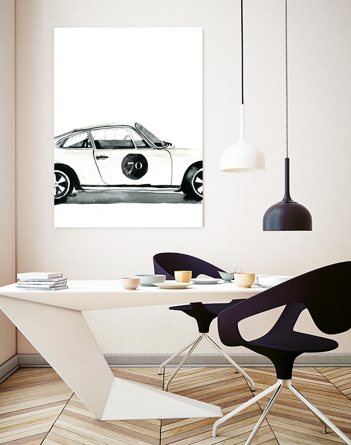 Porsche by Mercedes Lopez Charro on GIANT ART - white watercolor automobile