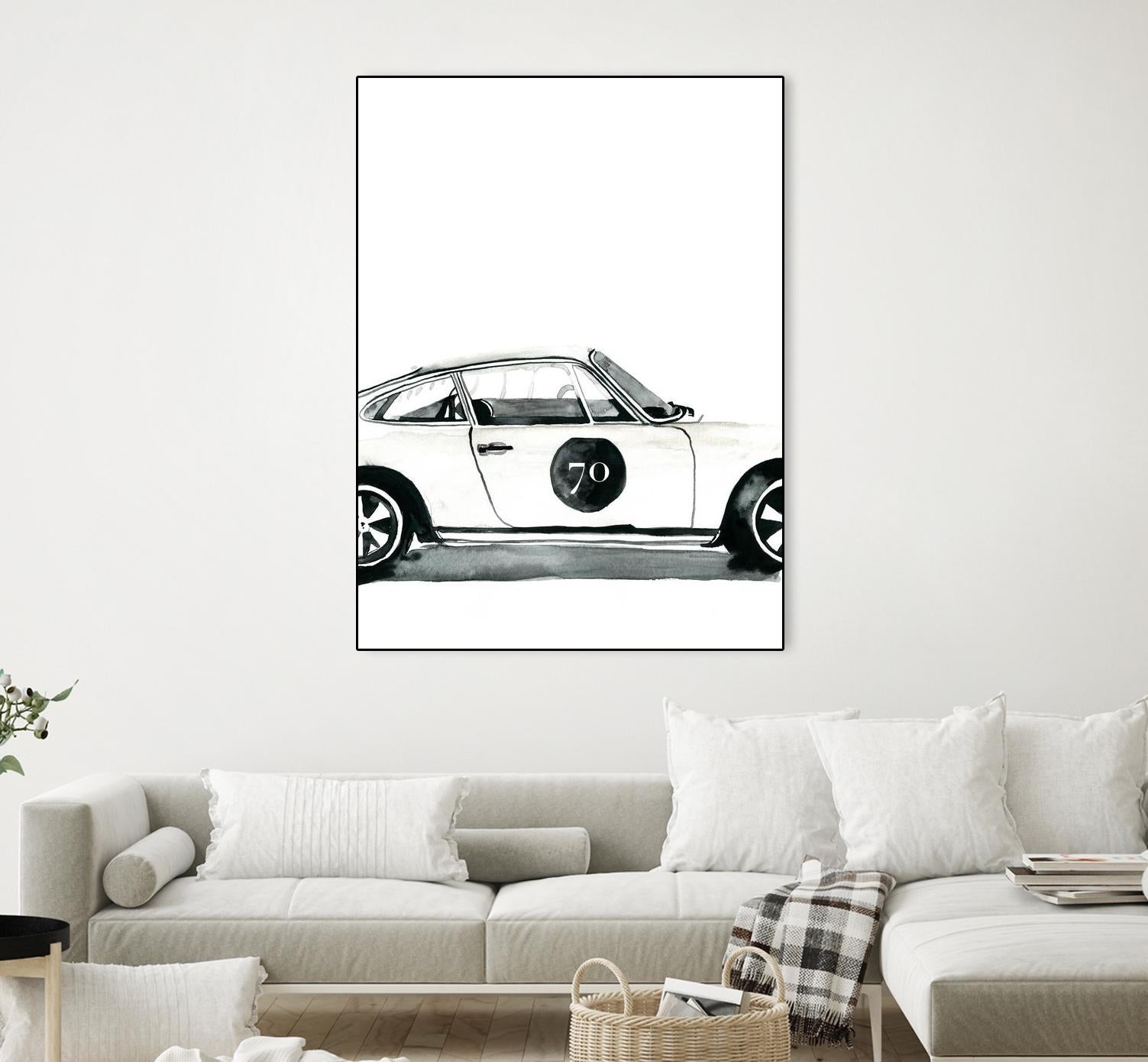 Porsche by Mercedes Lopez Charro on GIANT ART - white watercolor automobile