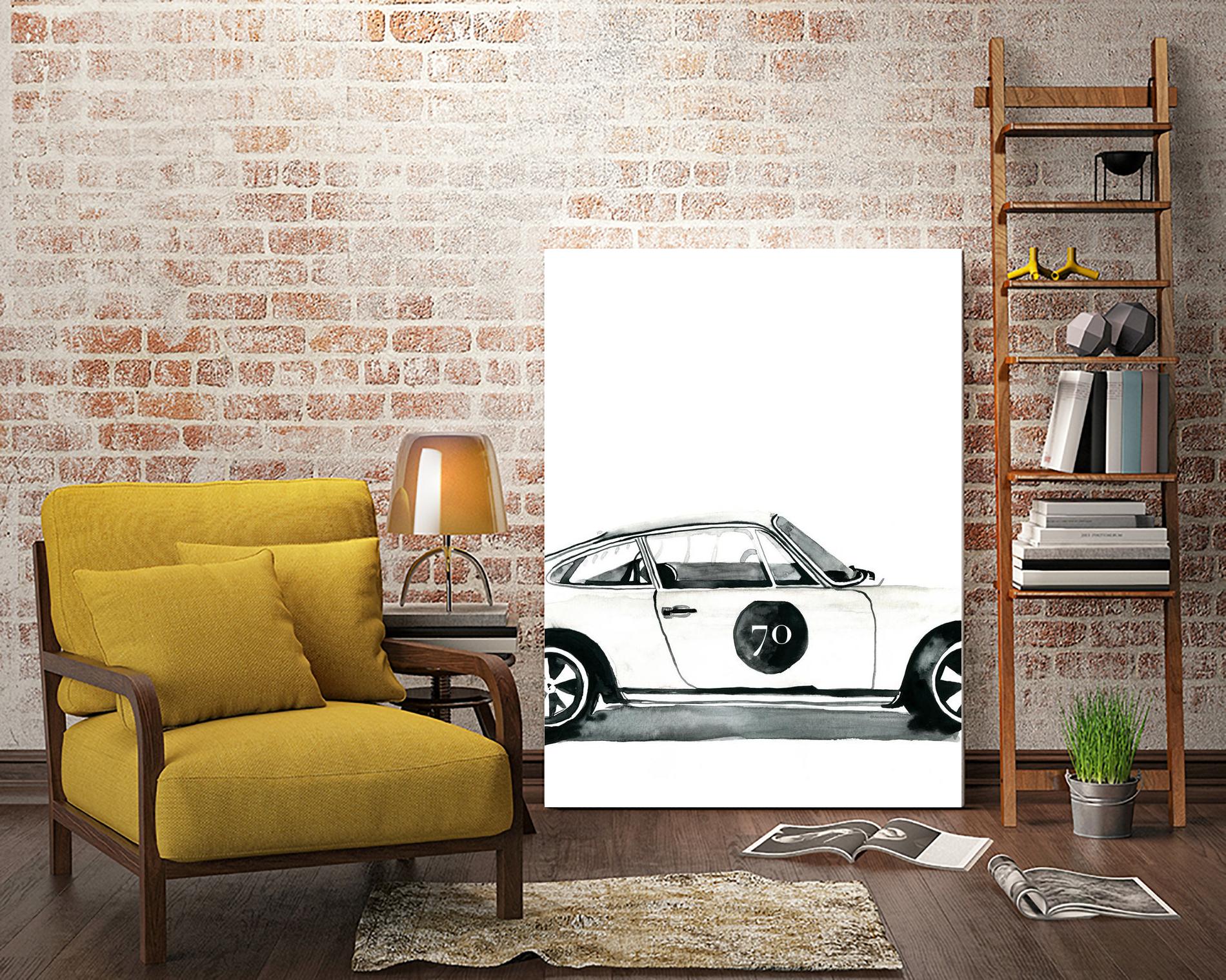 Porsche by Mercedes Lopez Charro on GIANT ART - white watercolor automobile