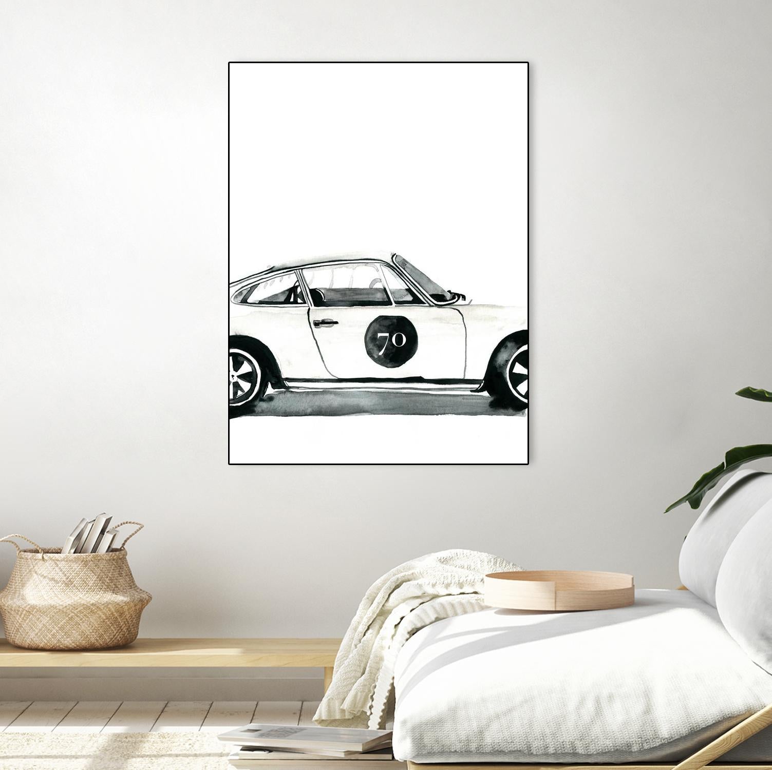Porsche by Mercedes Lopez Charro on GIANT ART - white watercolor automobile
