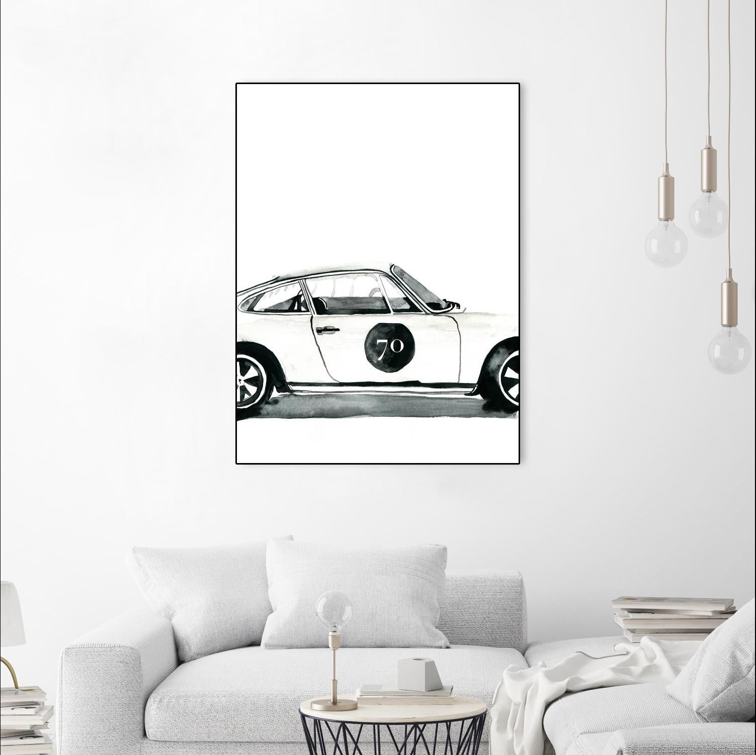 Porsche by Mercedes Lopez Charro on GIANT ART - white watercolor automobile