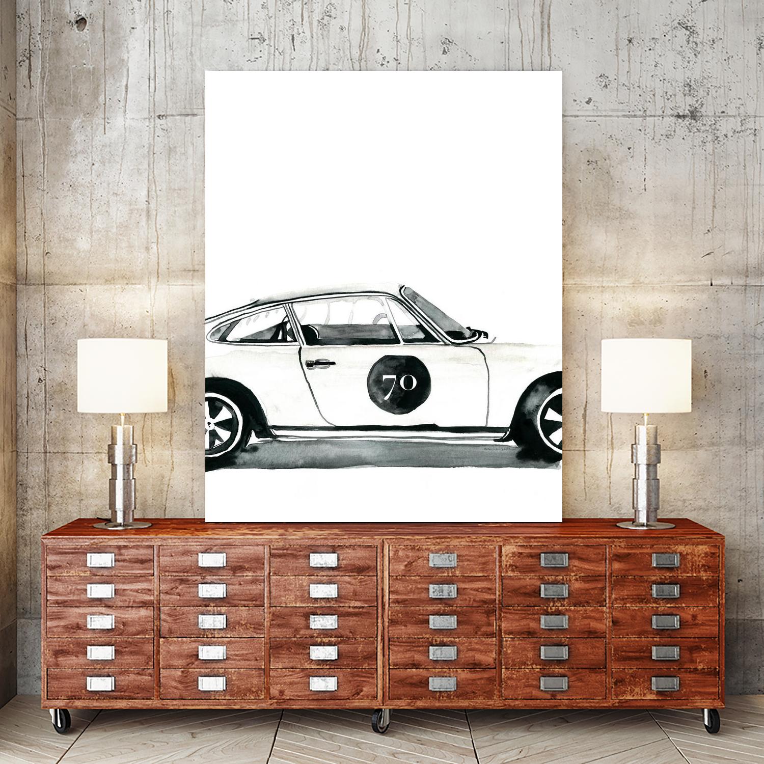 Porsche by Mercedes Lopez Charro on GIANT ART - white watercolor automobile