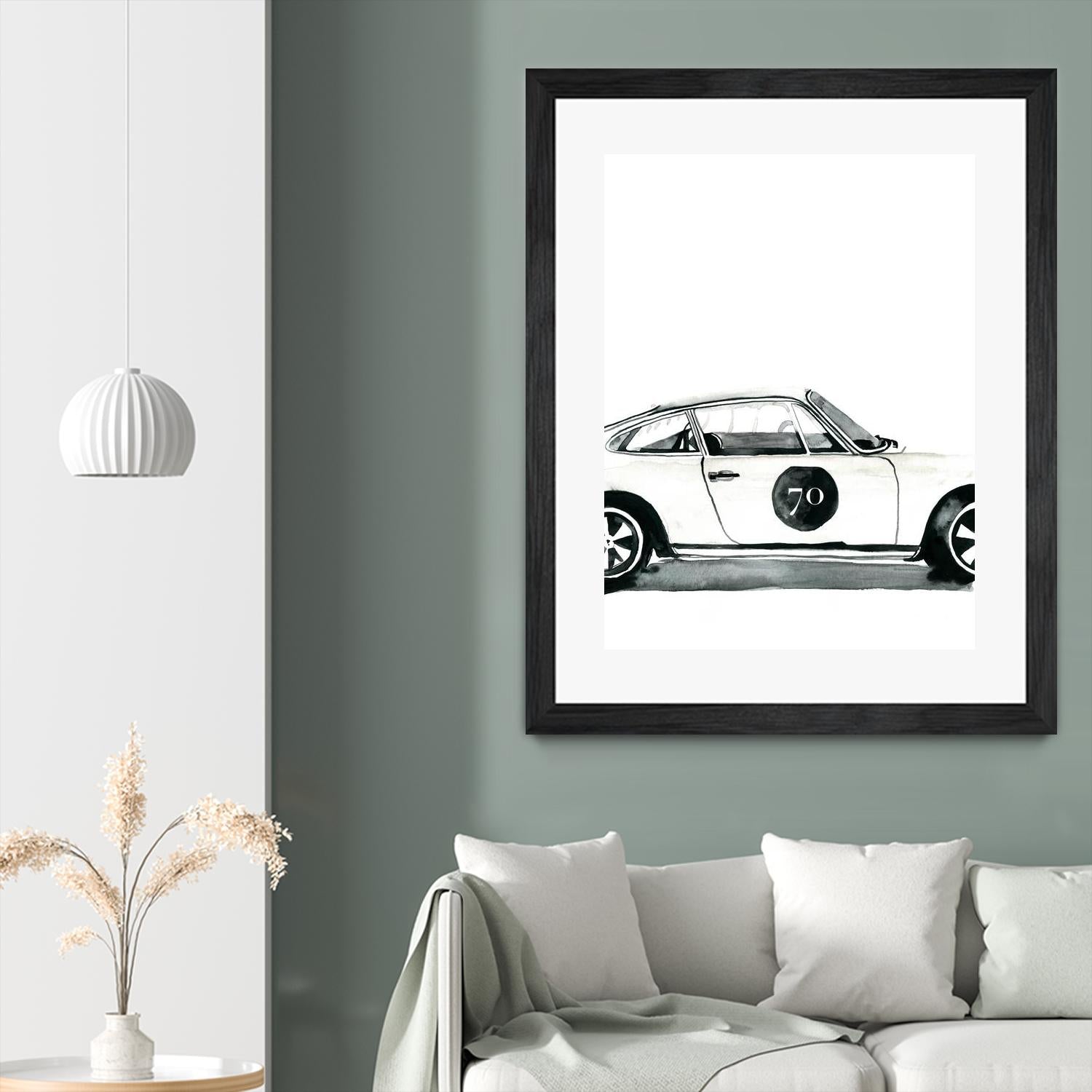 Porsche by Mercedes Lopez Charro on GIANT ART - white watercolor automobile