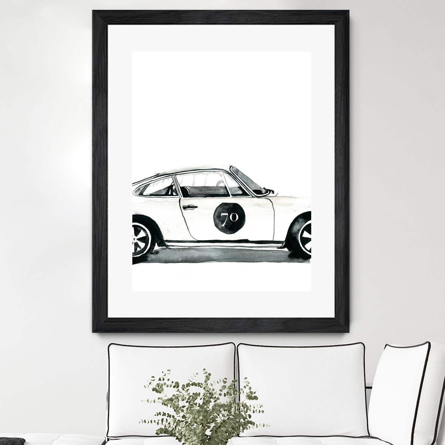 Porsche by Mercedes Lopez Charro on GIANT ART - white watercolor automobile