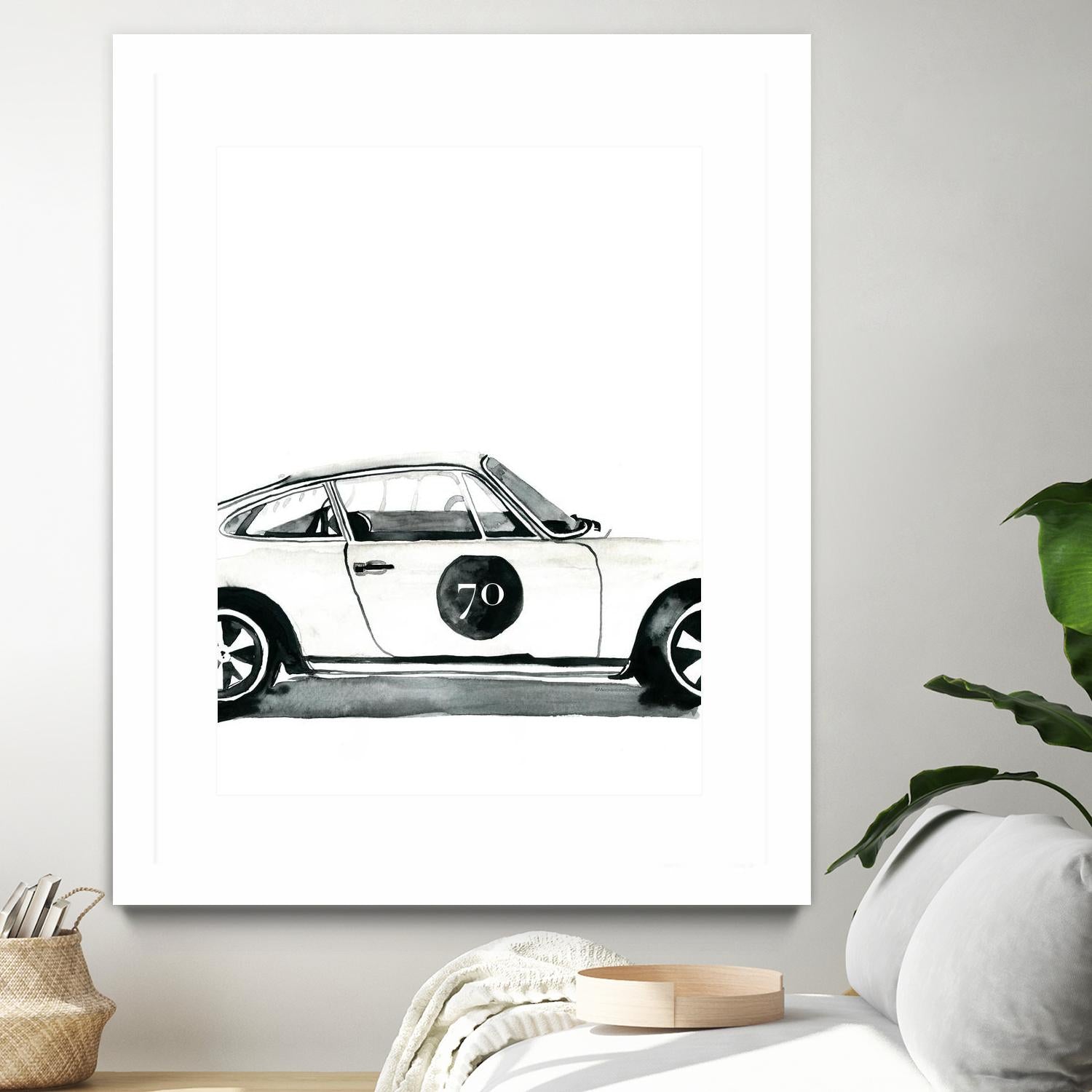 Porsche by Mercedes Lopez Charro on GIANT ART - white watercolor automobile