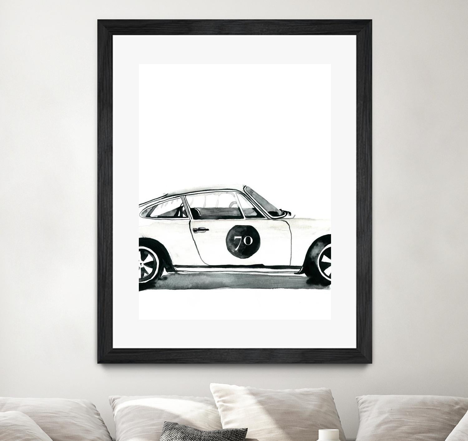 Porsche by Mercedes Lopez Charro on GIANT ART - white watercolor automobile