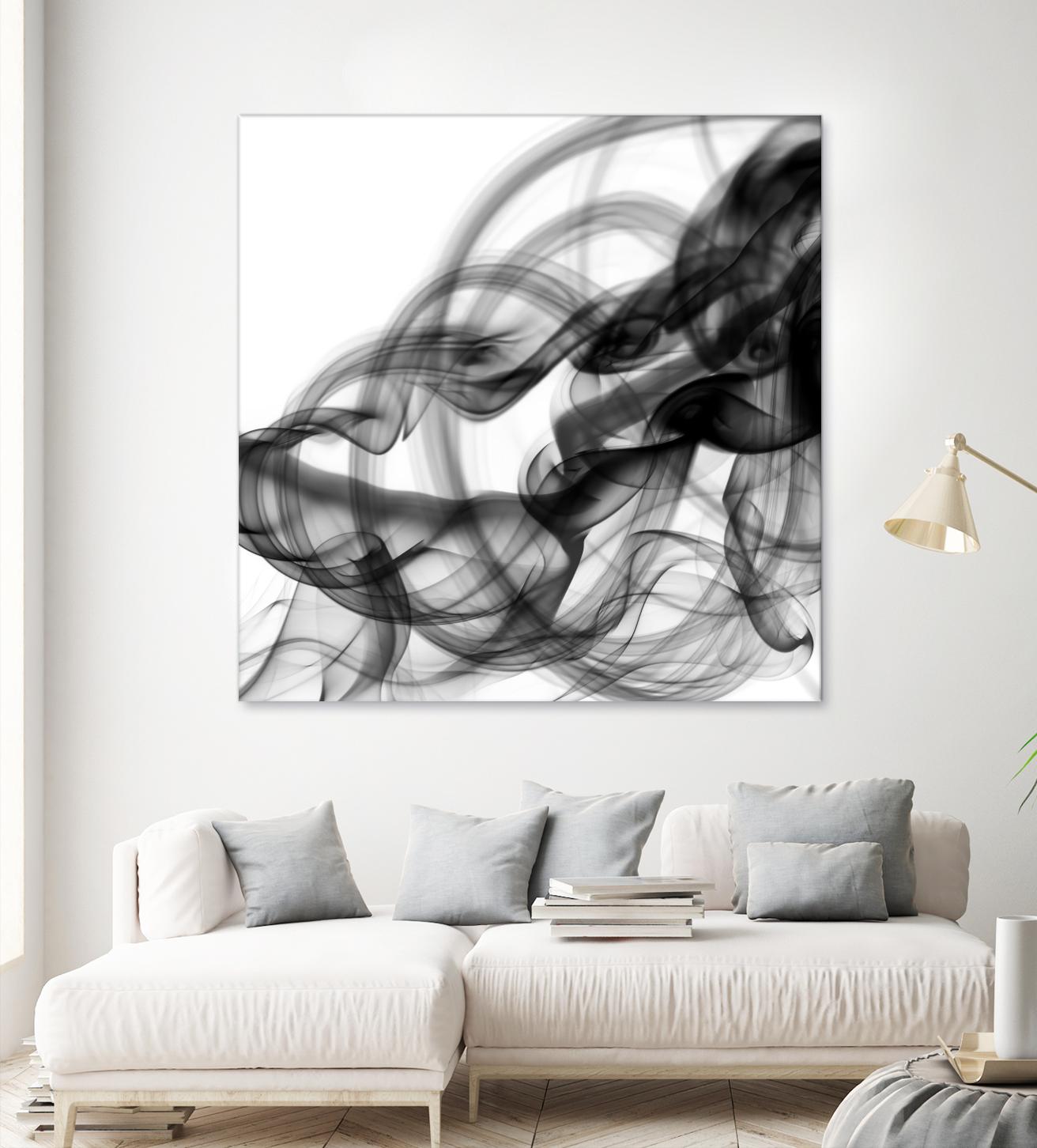 White Smoke Abstract Square by GI ArtLab on GIANT ART - black abstract