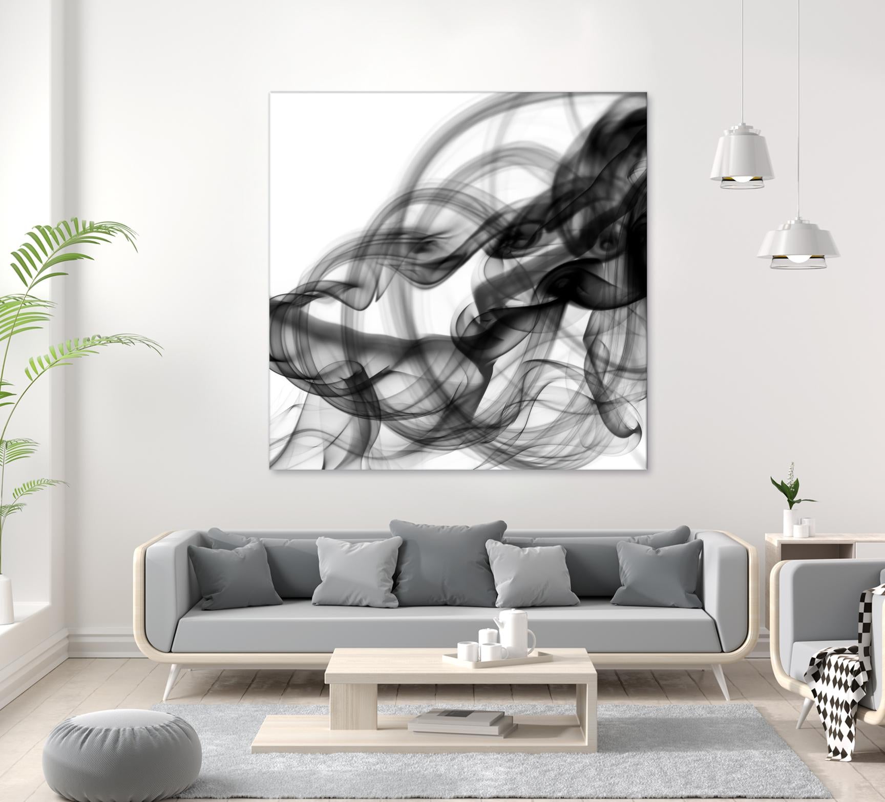 White Smoke Abstract Square by GI ArtLab on GIANT ART - black abstract