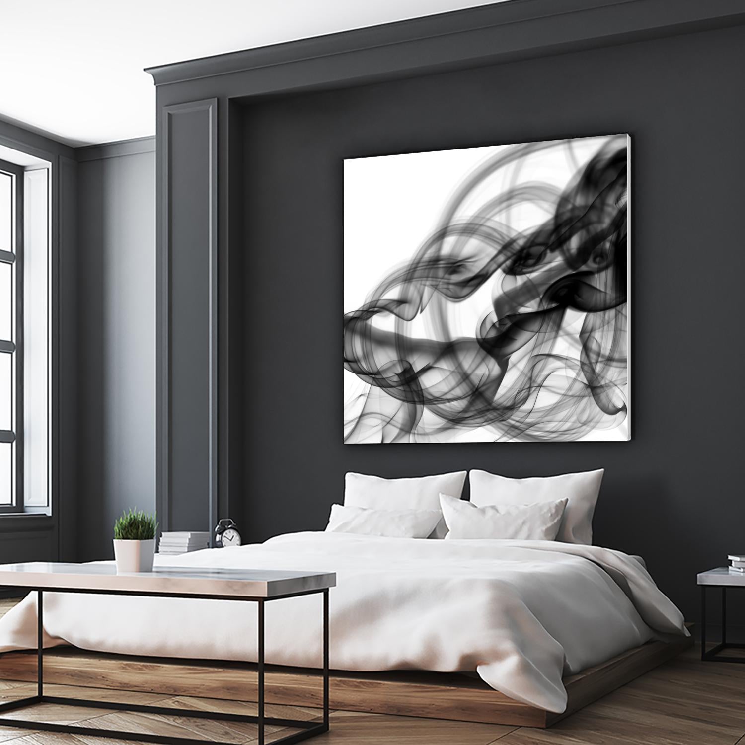 White Smoke Abstract Square by GI ArtLab on GIANT ART - black abstract