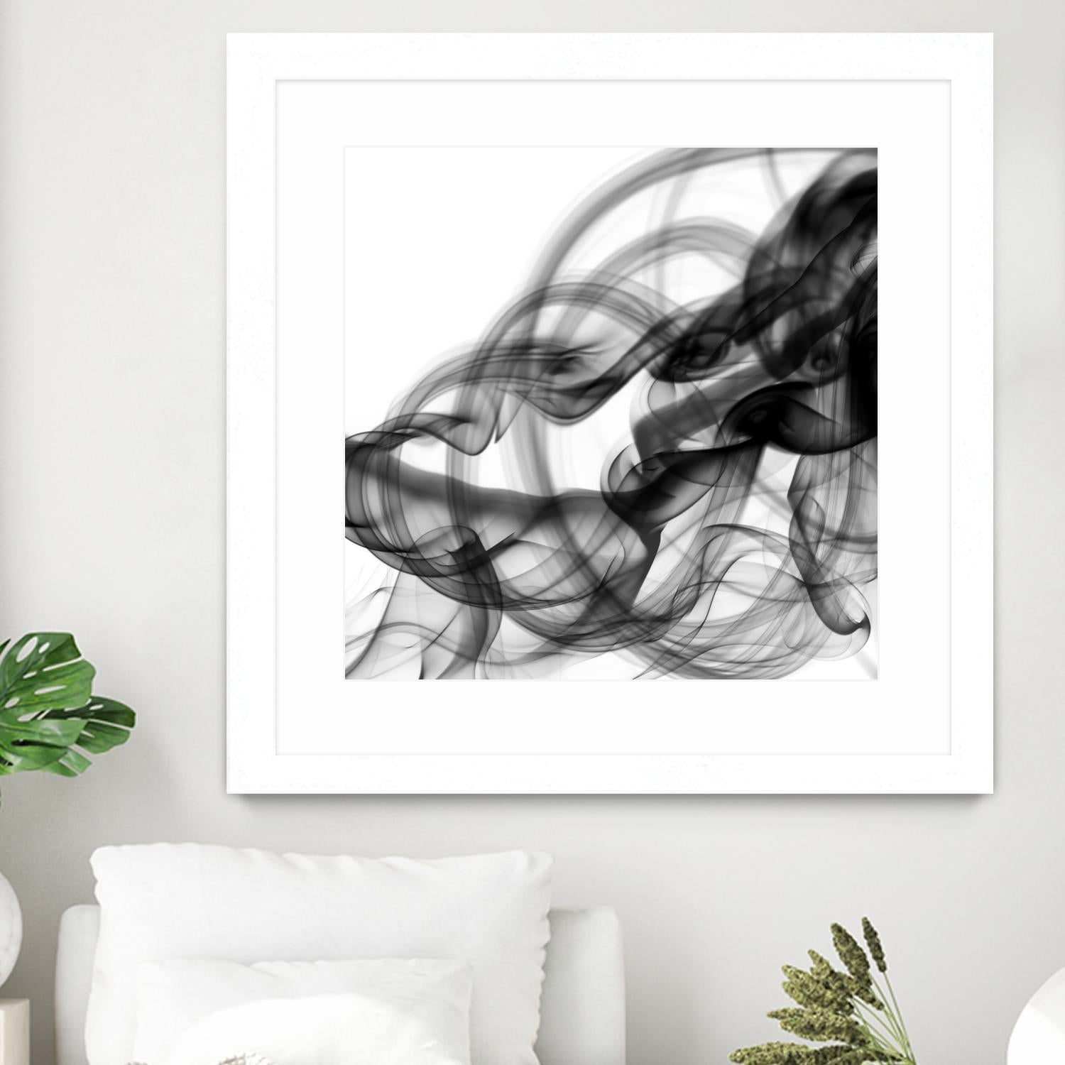 White Smoke Abstract Square by GI ArtLab on GIANT ART - black abstract