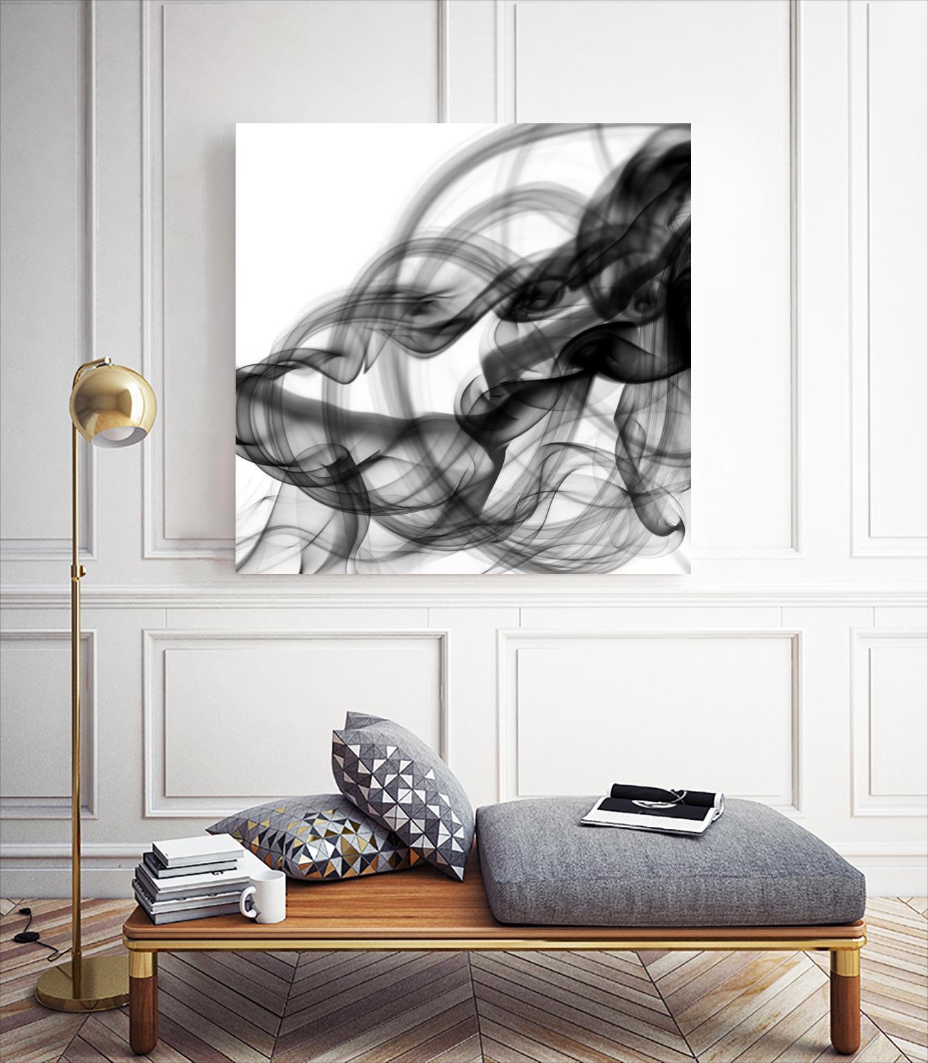 White Smoke Abstract Square by GI ArtLab on GIANT ART - black abstract