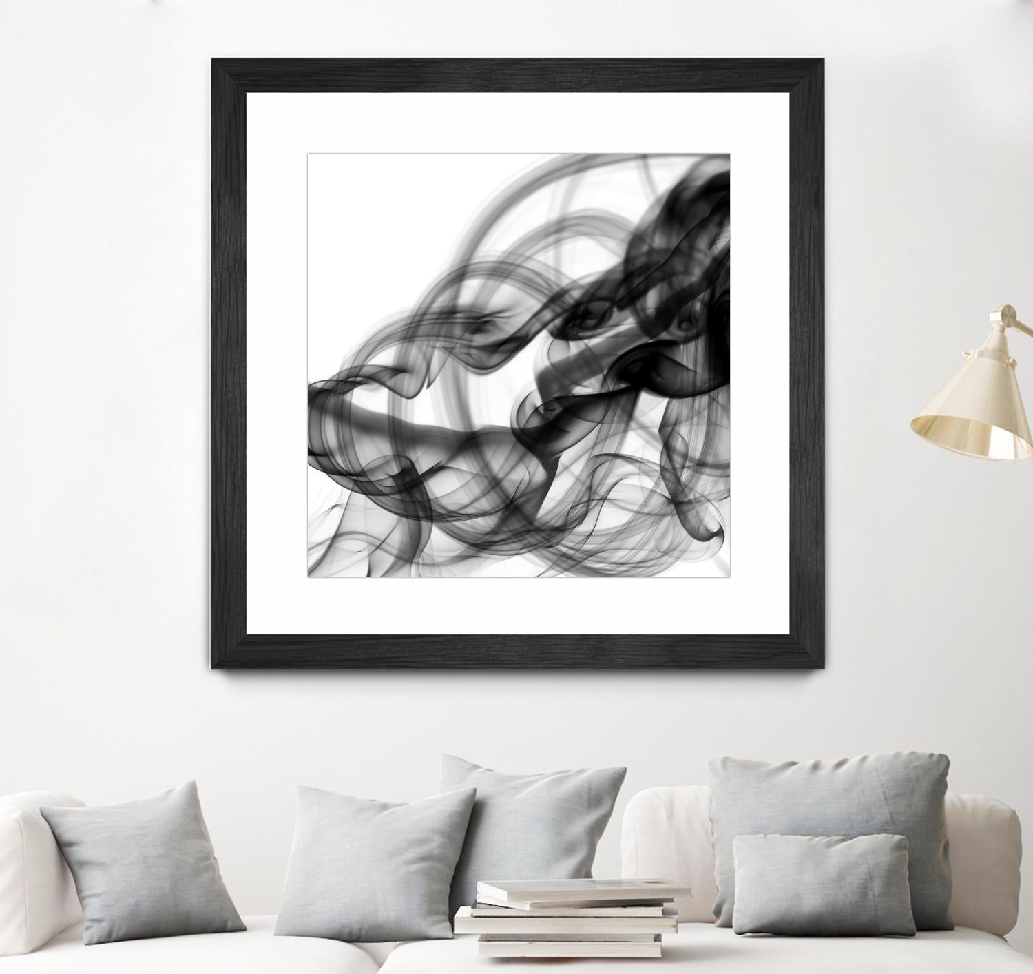 White Smoke Abstract Square by GI ArtLab on GIANT ART - black abstract