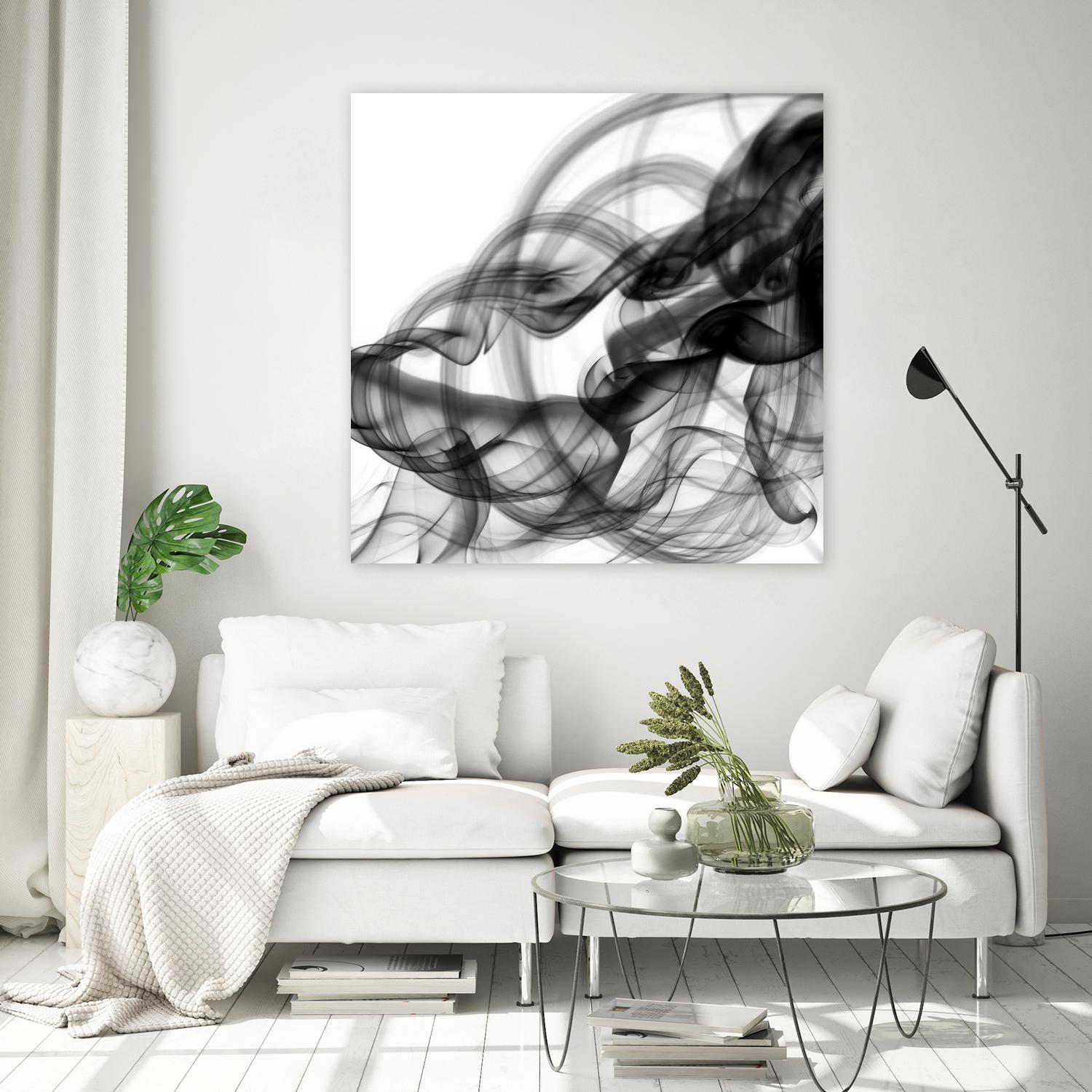 White Smoke Abstract Square by GI ArtLab on GIANT ART - black abstract