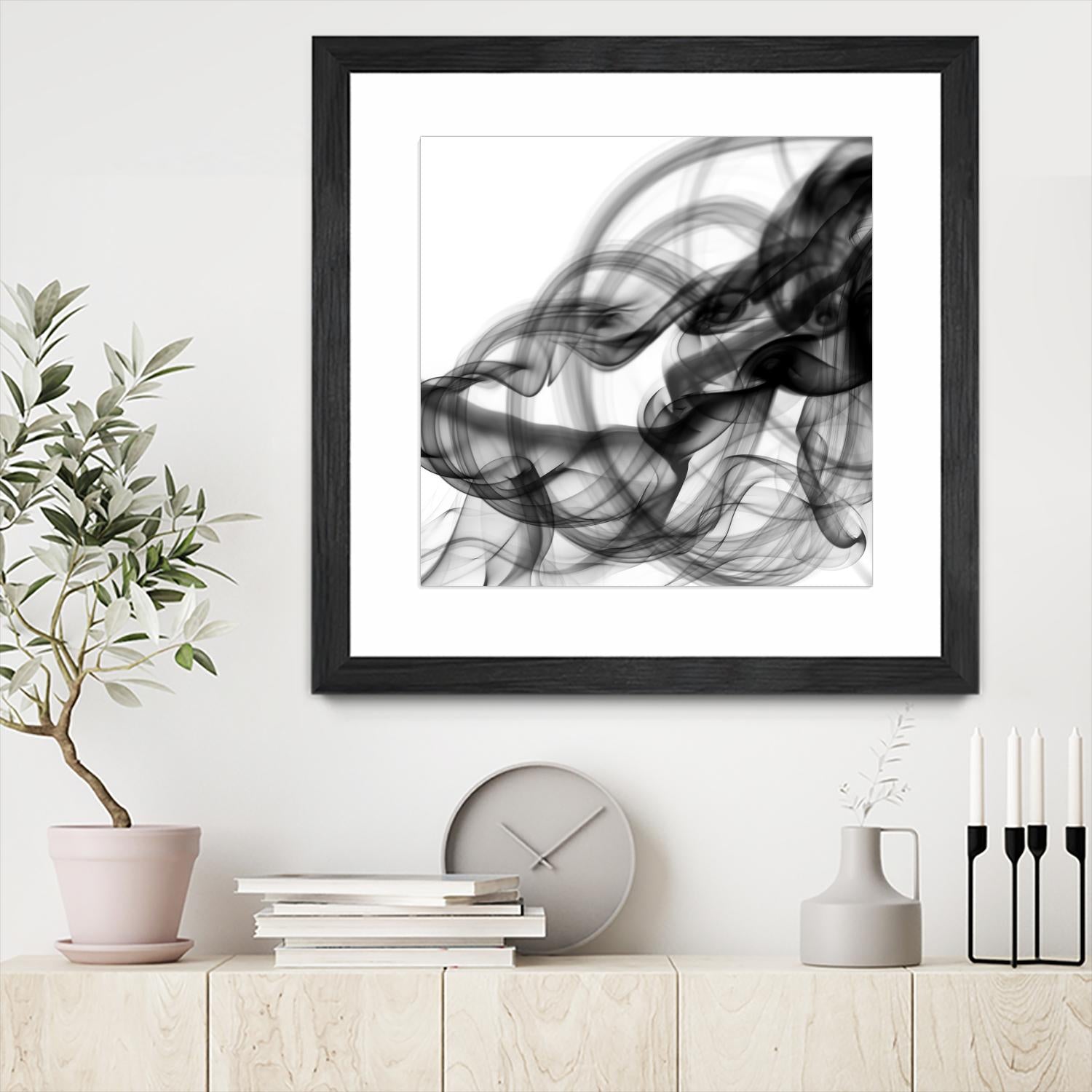 White Smoke Abstract Square by GI ArtLab on GIANT ART - black abstract
