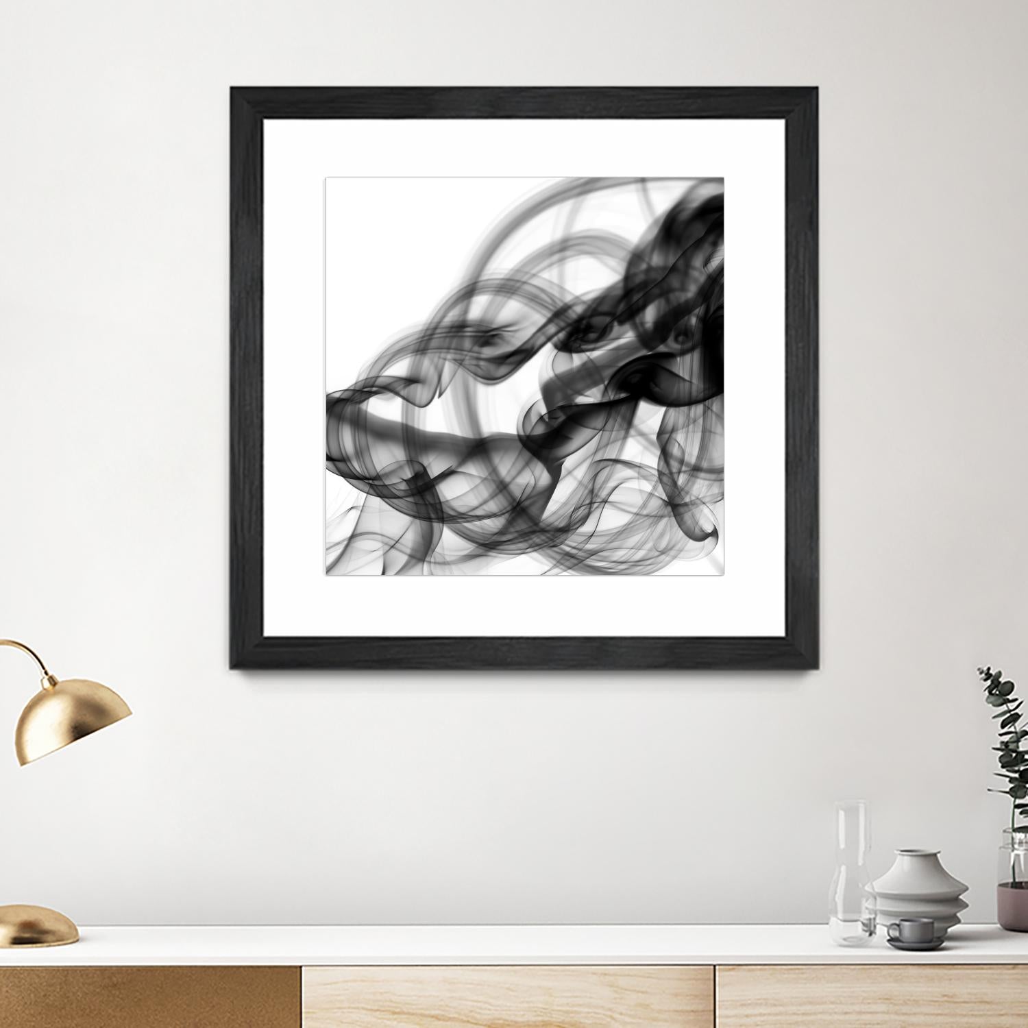 White Smoke Abstract Square by GI ArtLab on GIANT ART - black abstract