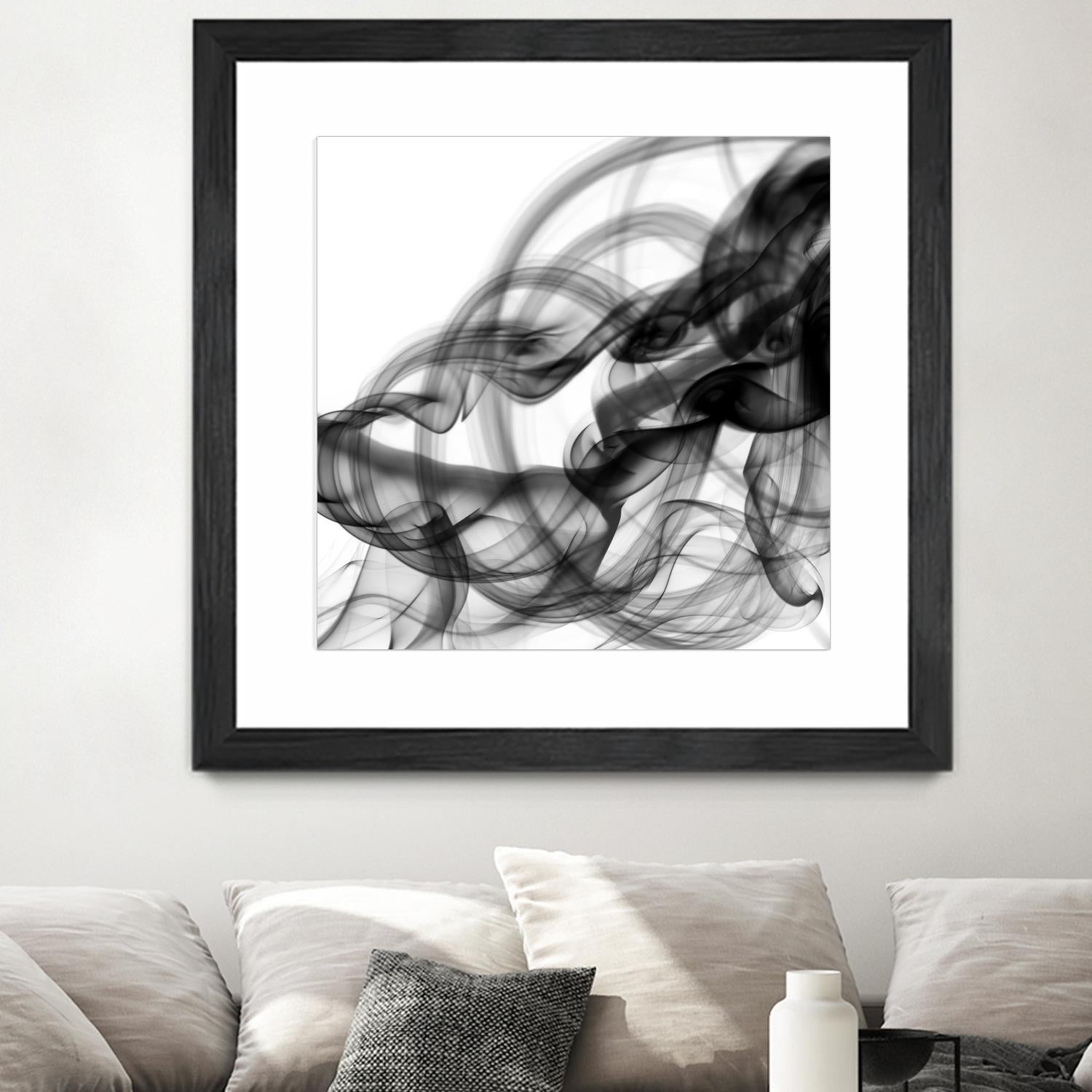 White Smoke Abstract Square by GI ArtLab on GIANT ART - black abstract