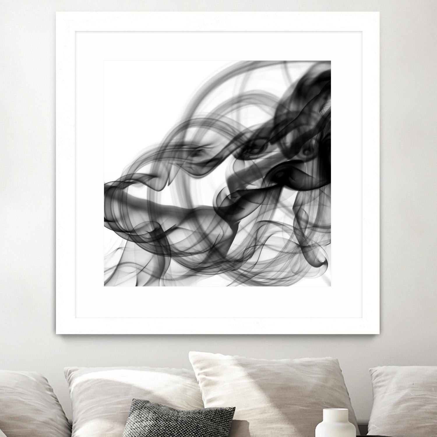 White Smoke Abstract Square by GI ArtLab on GIANT ART - black abstract