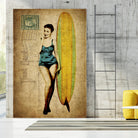 Pinup Girl Surfing by GI ArtLab on GIANT ART - yellow vintage