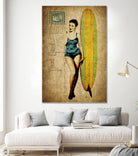 Pinup Girl Surfing by GI ArtLab on GIANT ART - yellow vintage
