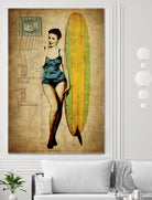 Pinup Girl Surfing by GI ArtLab on GIANT ART - yellow vintage