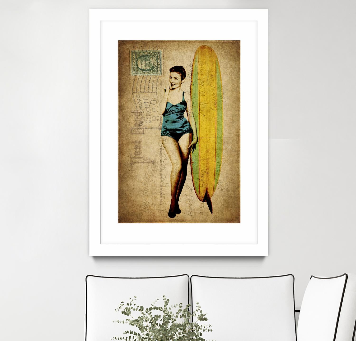 Pinup Girl Surfing by GI ArtLab on GIANT ART - yellow vintage