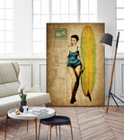 Pinup Girl Surfing by GI ArtLab on GIANT ART - yellow vintage