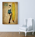 Pinup Girl Surfing by GI ArtLab on GIANT ART - yellow vintage