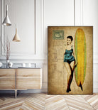 Pinup Girl Surfing by GI ArtLab on GIANT ART - yellow vintage
