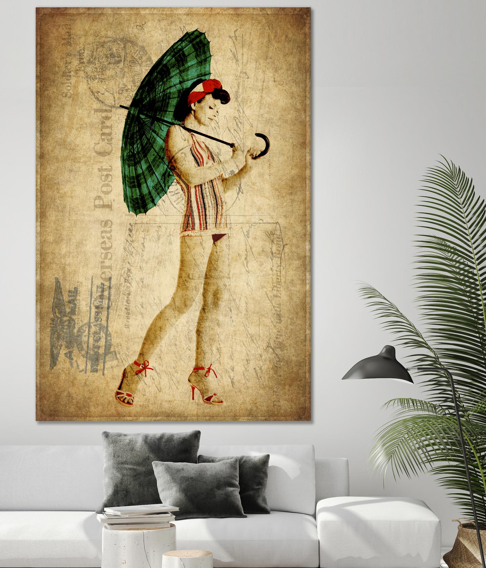 Pinup Girl in the Shade by GI ArtLab on GIANT ART - green vintage