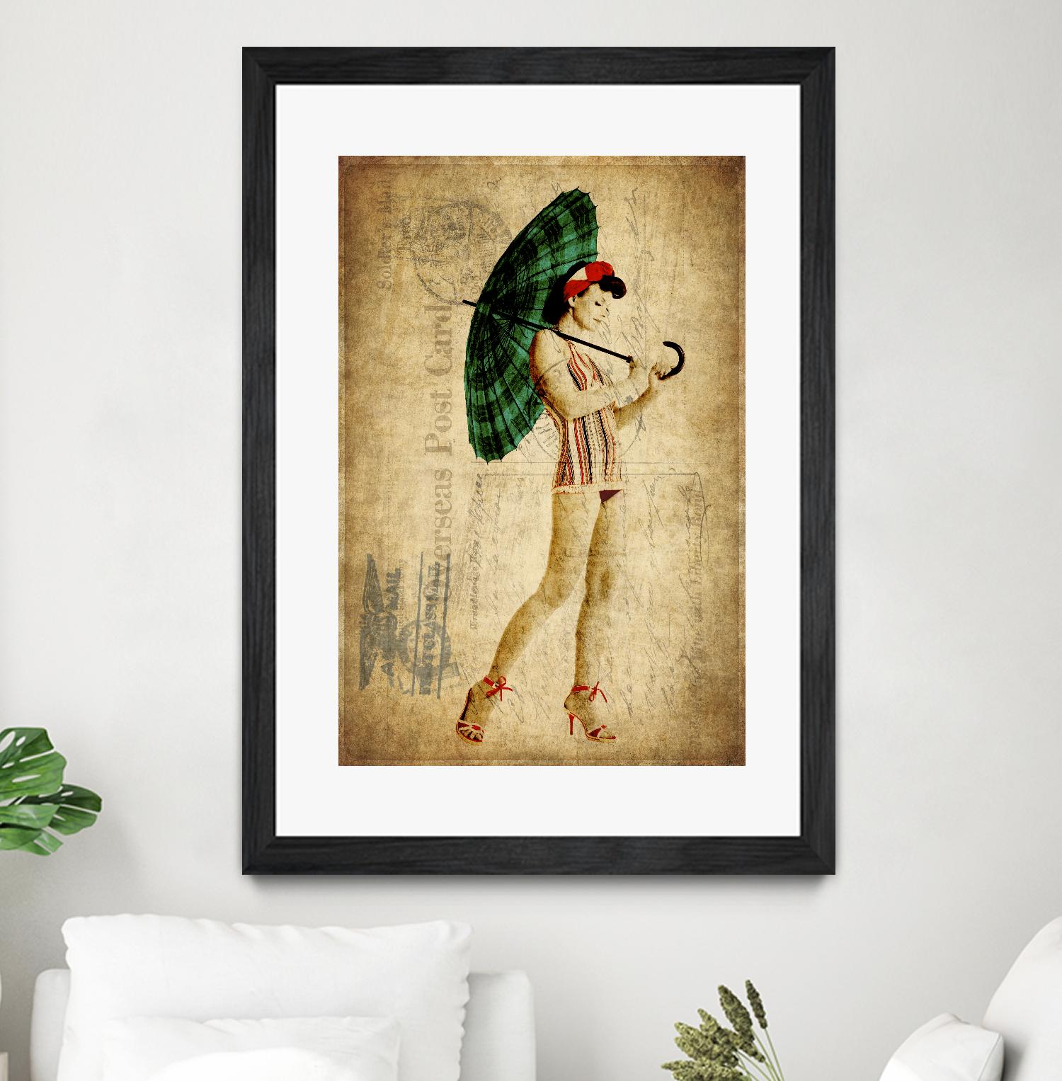 Pinup Girl in the Shade by GI ArtLab on GIANT ART - green vintage