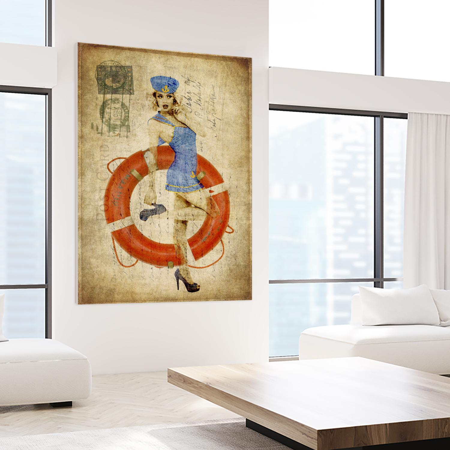 Pinup Girl Sailing by GI ArtLab on GIANT ART - red vintage