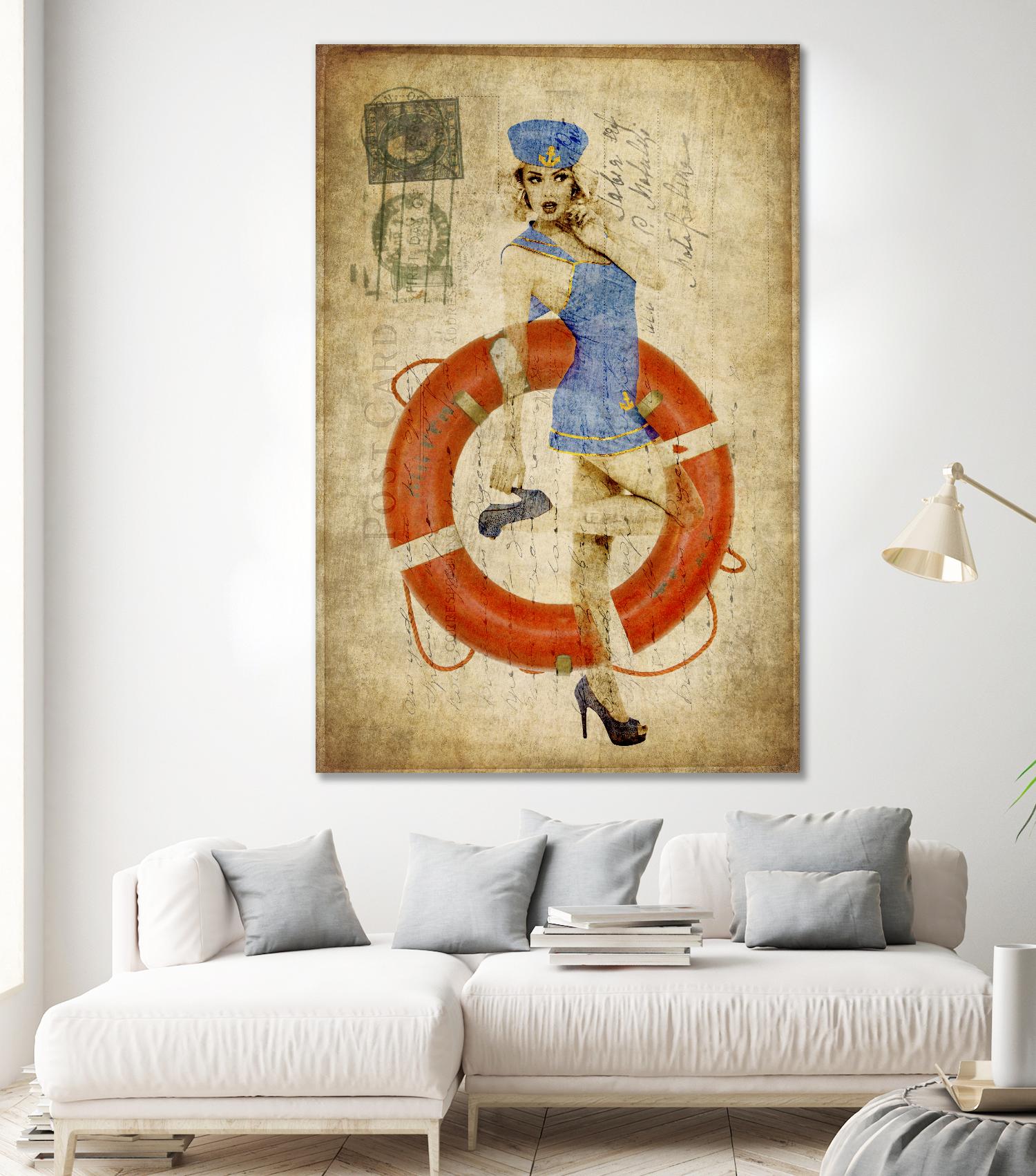 Pinup Girl Sailing by GI ArtLab on GIANT ART - red vintage