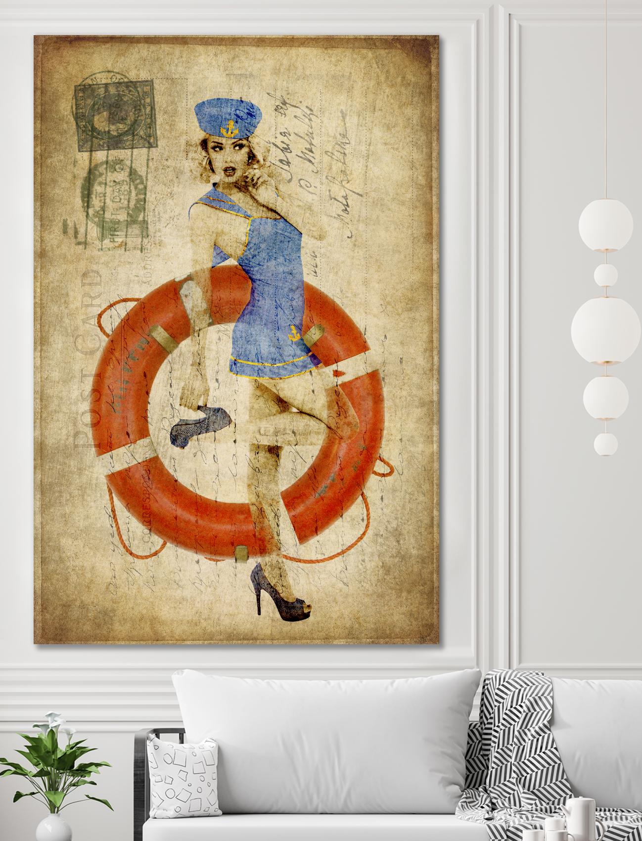 Pinup Girl Sailing by GI ArtLab on GIANT ART - red vintage