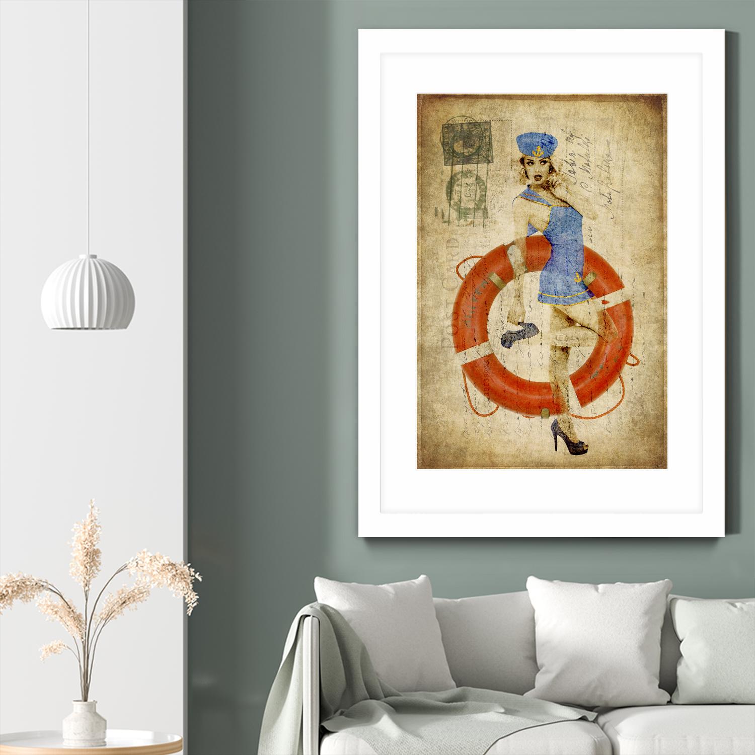 Pinup Girl Sailing by GI ArtLab on GIANT ART - red vintage