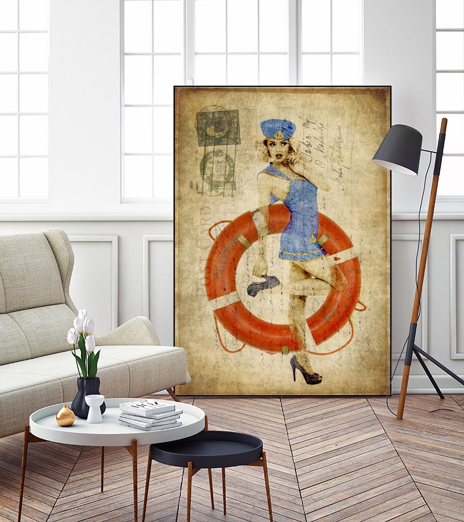 Pinup Girl Sailing by GI ArtLab on GIANT ART - red vintage