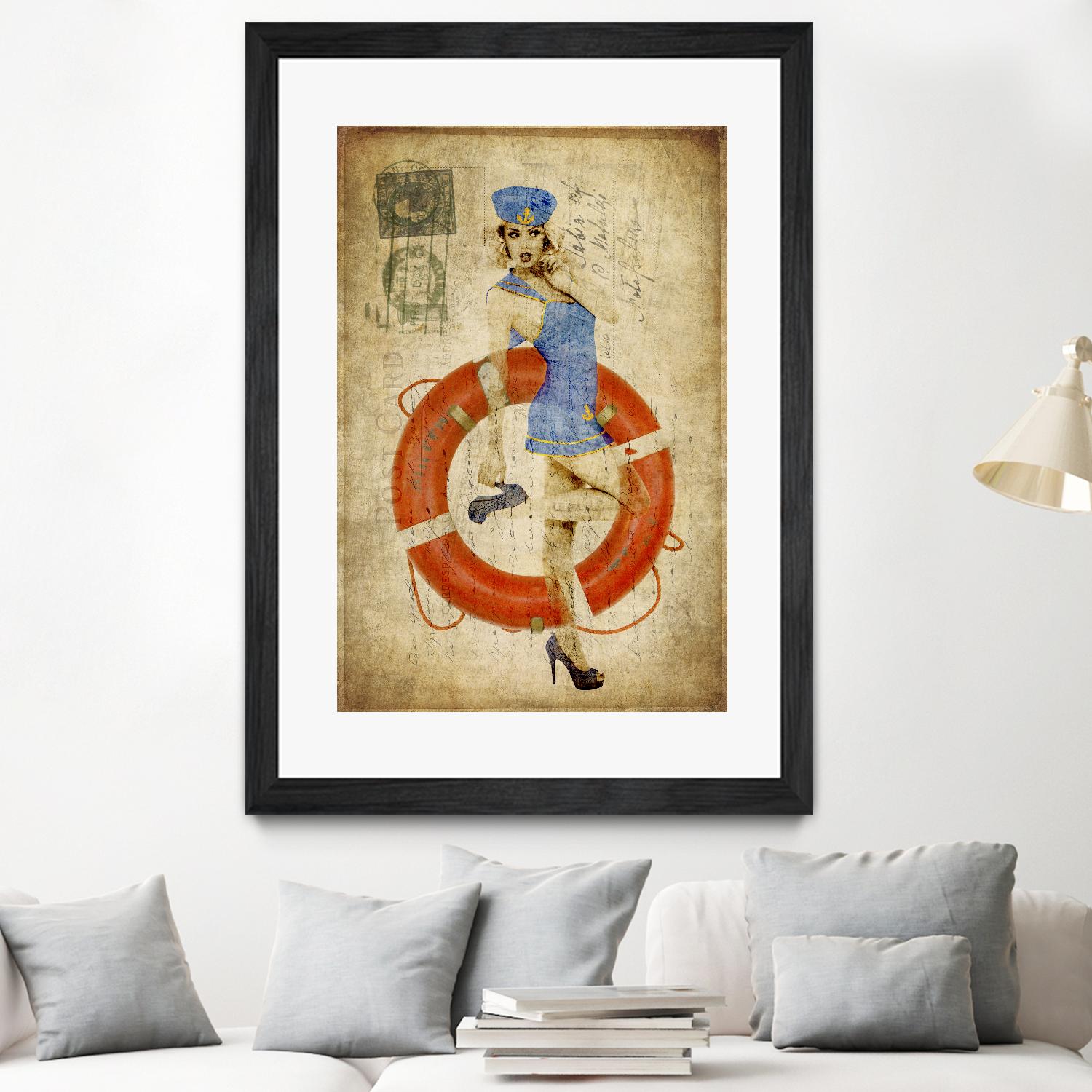 Pinup Girl Sailing by GI ArtLab on GIANT ART - red vintage