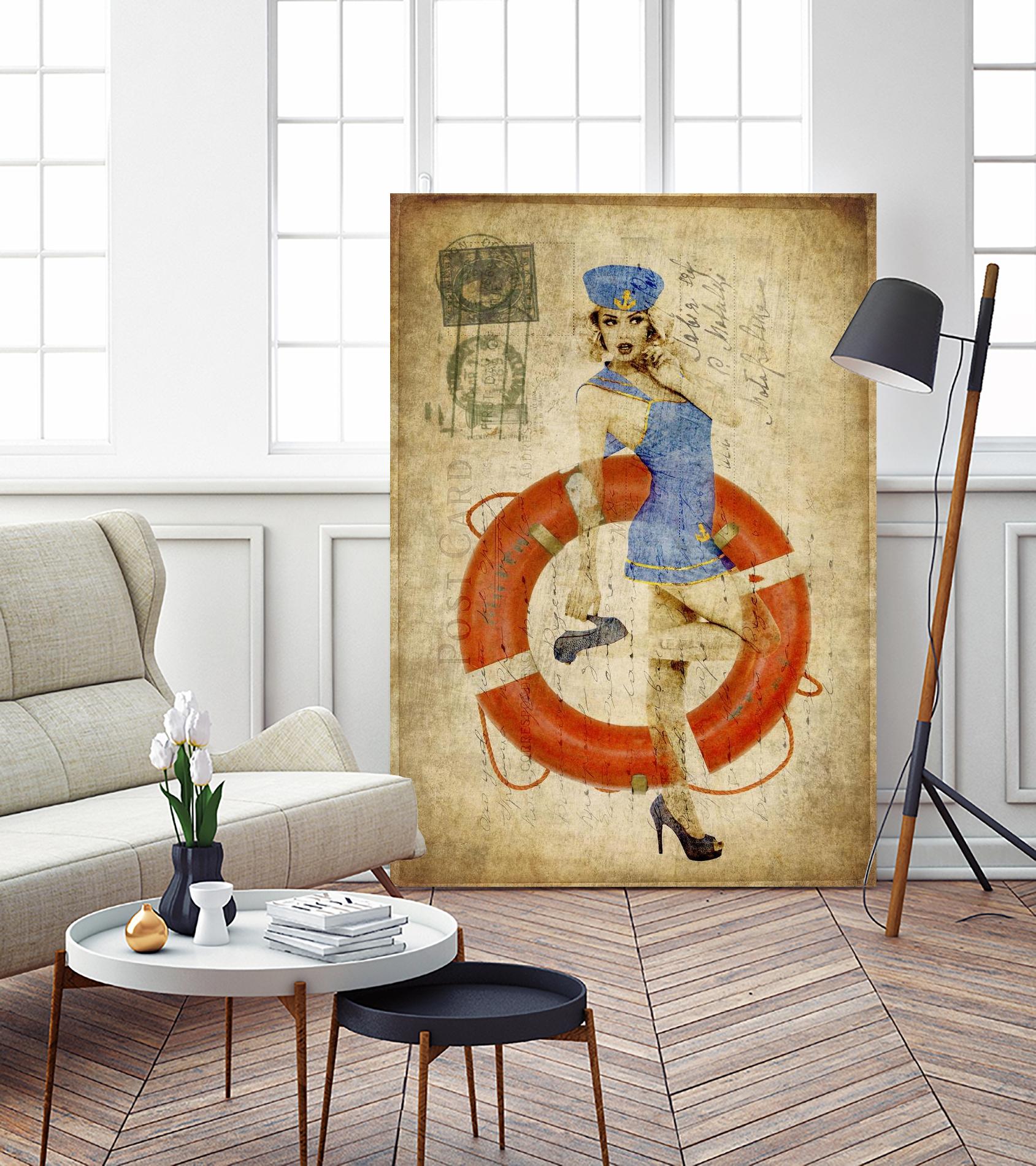 Pinup Girl Sailing by GI ArtLab on GIANT ART - red vintage